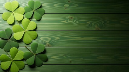St patrick's day shamrocks on green wooden background