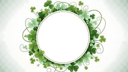 St patrick's day shamrock frame with green leaves and white background