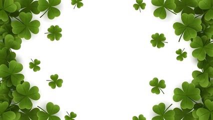 St patrick's day shamrock frame with green leaves on white background
