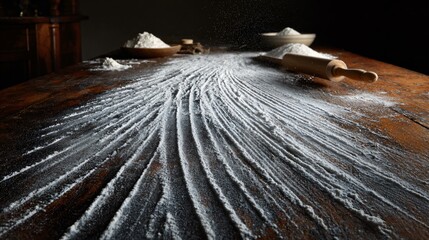 Baking table with flour lines erased intentionally for clean look