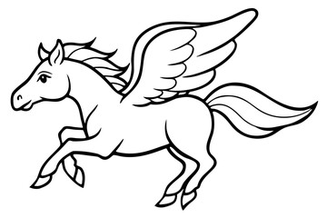 Fototapeta premium Flying Horse line art white background illustration