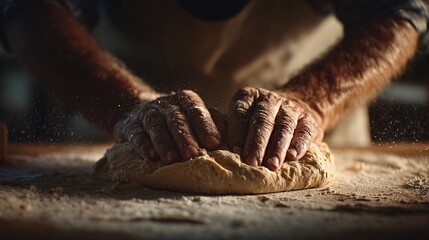 Hands shaping dough off-frame, only movement implied