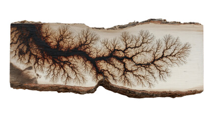 Lichtenberg figure on wood plank, creating intricate fractal burning art, electricity arcing patterns on natural timber