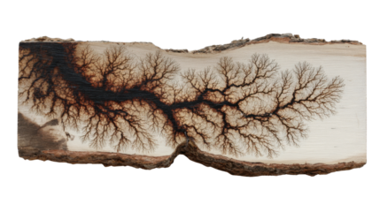 Lichtenberg figure on wood plank, creating intricate fractal burning art, electricity arcing patterns on natural timber