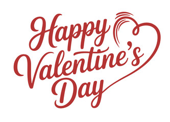 Happy Valentines Day Red Heart Calligraphy on White Background