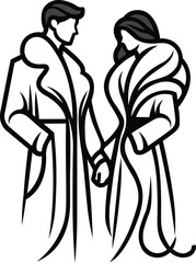 Minimal mono line illustration of   lifestyle couple