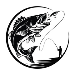 Naklejka premium Jumping Fish and Angler Fishing Vector Illustration