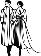 silhouette line drawing modern fashion couple