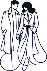 line art illustration of a fashionable couple