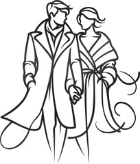 Minimalist mono line illustration stylish man and woman