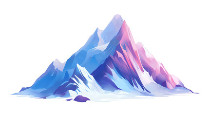 Stylized illustration of an abstract mountain range glowing with vibrant shades of blue purple and bright pink against a transparent background