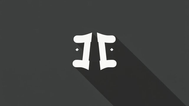 Abstract white symbol with long shadow on dark gray background Keywords: abstract, symbol, logo, icon, white, dark gray, background, shadow, long shadow, minimalist, graphic, design, concept