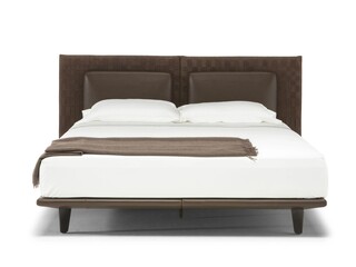 Classic double bed with big headboard isolated on white