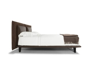 Classic double bed with big headboard isolated on white