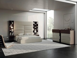 Modern luxury bedroom interior in minimal scandinavian style, 3d render
