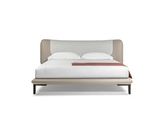 Classic double bed with big headboard isolated on white