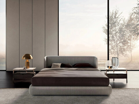 Modern luxury bedroom interior in minimal scandinavian style, 3d render