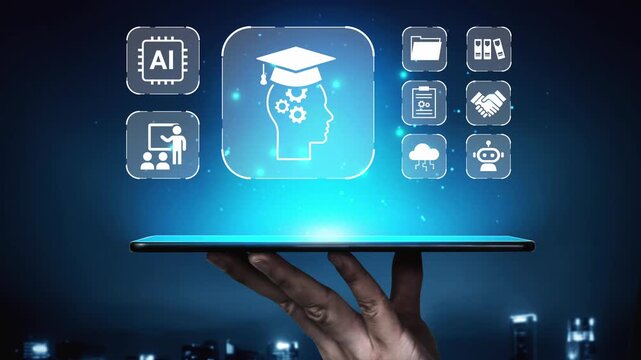 Futuristic Learning Concepts with Artificial Intelligence and Technology Icons for Education and E-learning Platforms in a Modern Digital Environment Gluon.
