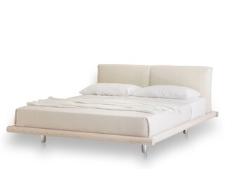 Classic double bed with big headboard isolated on white