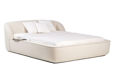 Classic double bed with big headboard isolated on white