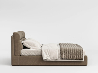 Classic double bed with big headboard isolated on white