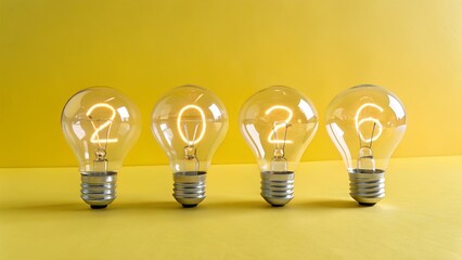 2026 New Year Concept with Glowing Light Bulbs on Yellow Background
