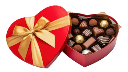 Heart-shaped box of chocolates with golden ribbon