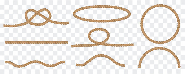 Marine Rope Collection Vector Illustration Including Rope Knots, Frames, Lines and Circular Rope Shapes