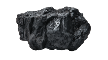 Raw coal lump representing energy sourcing, fossil fuel, carbon, mining, and power generation on a transparent background
