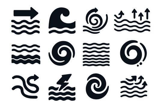 Marine Flow Icons. Solid style icons of Insect entrapment in resin: beetle inside amber, insect shadow, sticky flow, slow drip,