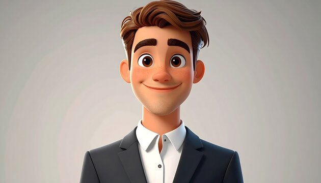 Smiling 3D Animated Young Man in Suit with Freckles
