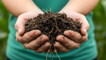 Close-up view of person inspecting fertile earth for gardening | Sustainable agriculture concept showing environmental protection | Farmer examining healthy black dirt for planting crops