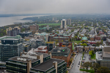 Obraz premium Cityscape with modern office buildings and residential area in Quebec City