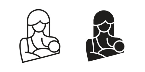 Breastfeeding icons. silhouette icon vector flat illustration on white background. line art icons