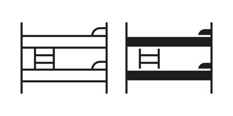 Bunk bed icons. silhouette icon vector flat illustration on white background. line art icons