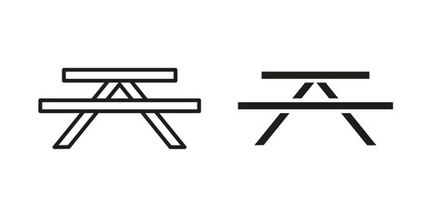 Camping table icons. silhouette icon vector flat illustration on white background. line art icons