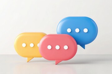 Glossy Chat Bubbles Set with Ellipsis Dots Minimalist Communication and Social Media Icon Render