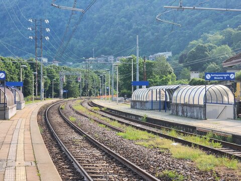 Train tracks in Dervio, Italy. High quality photo