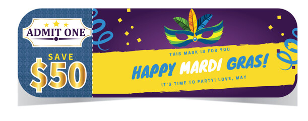 Admit one and save $50 on your festive mardi gras celebration party ticket © Mehedi