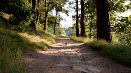 Obraz premium A natural dirt path winds through a sunlit forest inviting explo n