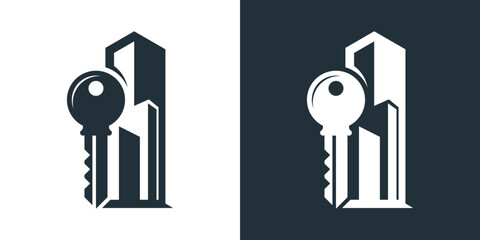 key and building logo. building rental logo. building sales logo. building broker logo