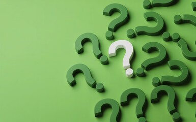 3D Render of Many Green Question Marks with One Single White Question Mark Standing Out on a Green Background