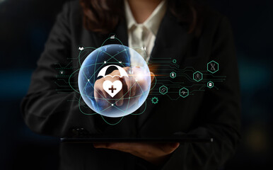 Global healthcare and medical insurance solutions for family protection. Digital technology provides access to health services and insurance worldwide. Motif