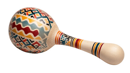 Maraca musical instrument with colorful vibrant patterns, traditional latin american percussion rattle, cutout on transparent background