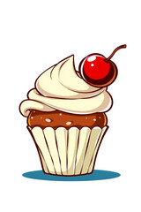 Kawaii Cherry Dessert Character Bold Vector