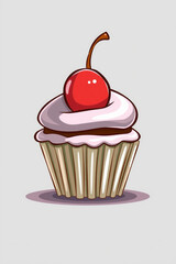 Sweet Cherry Muffin Vector Food Illustration