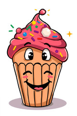Kawaii Cupcake with Happy Face and Sprinkles