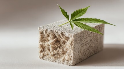 Hemp concrete block with cannabis leaf for sustainable building materials ,Marijuana Awareness Month,National Hemp Day