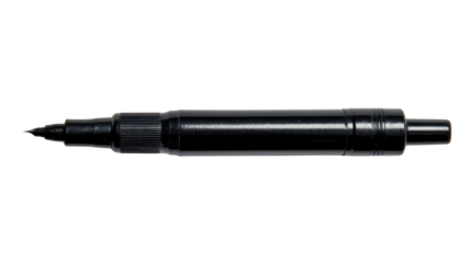 Black fineliner pen resting on a transparent background, depicting a precise writing and drawing tool for creative work