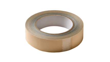 Double-sided adhesive tape roll, an essential stationery item for office, school, and home crafts, on transparent background
